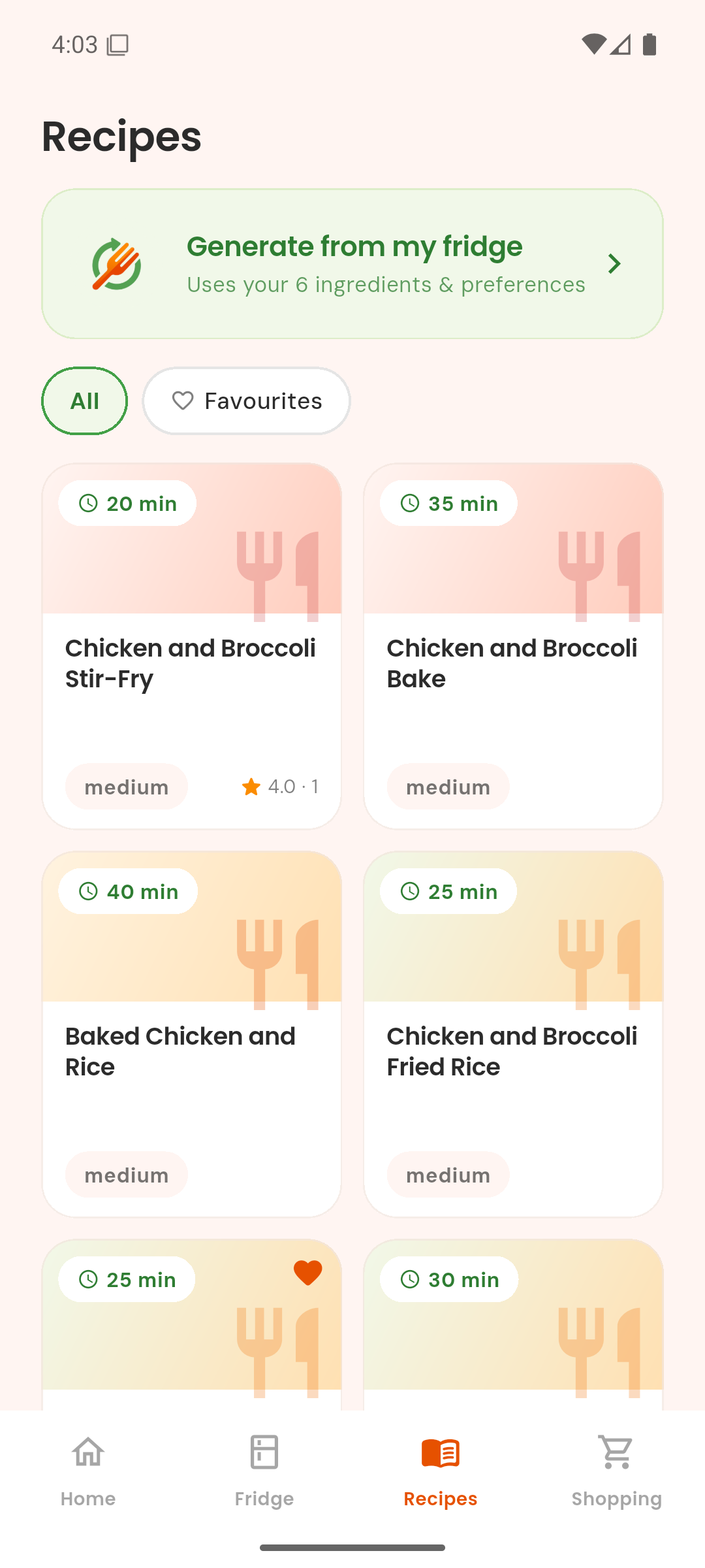 Recipe ideas generated from fridge contents